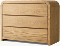 Commode à 3 tiroirs en chêne massif blanchi, profil cascade incurvé moderne, rangement pour chambre et salon, armoire en bois écologique