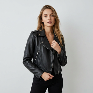 Chaqueta de Mujer 2024 de Alta Calidad, Nueva, de Piel de Oveja, Teñida Lisa, Estilo Motero, Acolchada, Tipo Café Racer, Tallas Grandes - Product Image 3