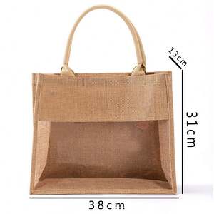 Sac fourre-tout en toile de jute jaune réutilisable, imperméable, de haute qualité, en lin naturel, avec PVC - Product Image 5
