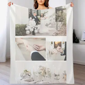 OEM Design Gift White Sublimation Printed 3D Photo Digital Printing Custom Anti-static Anniversary Flannel Fleece Blanket