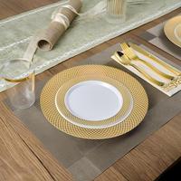 Assiettes en plastique XUELI de luxe avec bordure dorée, incassables, compatibles lave-vaisselle, robustes, sans BPA, écologiques, vaisselle jetable