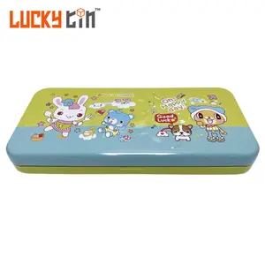 Factory Custom Tinplate Stationery Packaging Rectangular Hinged Tin Box Child Metal Pencil Case