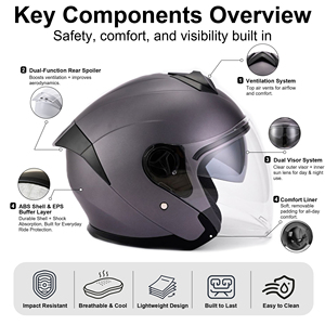 Casque de moto modulable DOT avec double visière, certifié DOT, 3/4 visière, léger, en ABS, pour homme et femme - Product Image 4