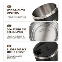 Vente en gros de tasses à café miniatures personnalisées de 12 oz en acier inoxydable 304 à double paroi, isolées sous vide, étanches, avec poignée et couvercle pour le bureau