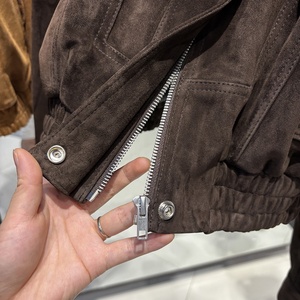 2025 automne surdimensionné daim veste femmes en cuir véritable Bomber veste <span class=keywords><strong>femme</strong></span> marron foncé daim cuir veste - Product Image 5
