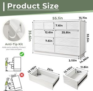 JanflyHome-<span class=keywords><strong>Commode</strong></span> Moderne <span class=keywords><strong>Blanche</strong></span> de 55 Pouces avec 10 Tiroirs Intelligents Press-to-pop et 10 Tiroirs Intelligents de Rangement pour le Salon - Product Image 3