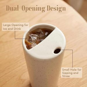 Vente en gros de tasses à <span class=keywords><strong>caf</strong></span>é en céramique de 18 oz, faites à la main, à motif crème mouchetée, avec couvercle monobloc et logo personnalisé, pour <span class=keywords><strong>caf</strong></span>é - Product Image 3