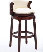 Chaise de bar haute design moderne en bois massif avec clous de saule Pivotant en cuir de vachette avec couche de tête Mobilier de restaurant élégant