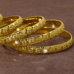 Gelang Lapis Emas 14k India Dengan Liontin, Desain Gelang Emas Arab Baru yang Lebar, Perhiasan Berlapis Emas untuk Wanita, Hadiah - Product Image 5