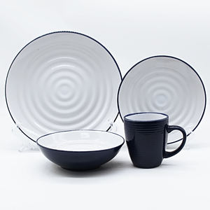 Vajilla en relieve de cerámica blanca y azul, juego de vajilla <span class=keywords><strong>para</strong></span> fiesta y boda, 16 Uds. - Product Image 1