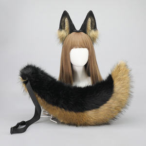 Bộ tai và đuôi thú <span class=keywords><strong>handmade</strong></span> S0013, băng đô tai sói & đạo cụ đuôi, chất liệu lông giả mềm mại, bộ tai và đuôi chó dùng cho cosplay - Product Image 1