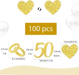 25 ชิ้น แหวนรูปหัวใจสีเงิน 50 ชิ้น สีทอง สำหรับงานฉลองครบรอบแต่งงาน ของตกแต่งโต๊ะปาร์ตี้ กระดาษกลิตเตอร์เมทัลลิก สำหรับโรยตกแต่ง - Product Image 2