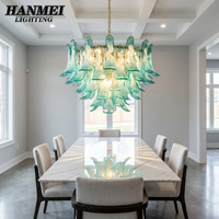 Lustre en verre bleu style Murano, forme longue, luminaire suspendu pour salon, chambre, villa