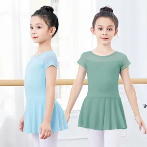 Vestido de balé infantil para meninas, collant de ginástica de malha, collant de balé de manga curta, traje macio para dança de balé