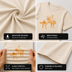 Camiseta Western Cowgirl con Estampado de Jinete de Rodeo Naranja, Cuello Redondo, Manga Corta, 100% Algodón Jersey, Corte Ajustado para Mujer - Product Image 2