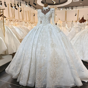 Robe de mariée sirène de luxe à manches régulières, lourdement ornée de perles, avec appliques modernes, pour femme, modèle LSML011 - Product Image 6