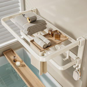 ชั้นวางผ้าเช็ดตัวในห้องน้ำสีครีมติดผนังแบบมีกาวในตัวสองชั้นอลูมิเนียมคาร์บอนสตีลดีไซน์เรียบง่าย - Product Image 3