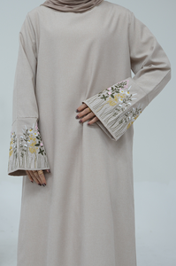 Turchia medio oriente Dubai fiore ricamato <span class=keywords><strong>serie</strong></span> elegante Maxi musulmano donna Abaya poliestere traspirante manica lunga Casual - Product Image 4