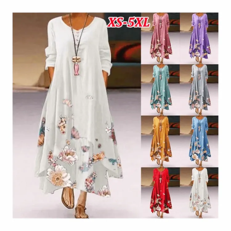 New Arrivals Women Clothes Maxi Floral Elegant Casual Boho Ladies Fashion Dresses Plus Size Club Dress 2023 Spring Fall Summer