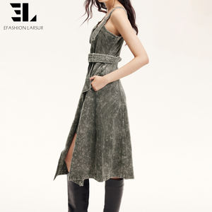 Vestido <span class=keywords><strong>de</strong></span> Mezclilla <span class=keywords><strong>de</strong></span> Lyocell Suave y Ecológico para Mujer, Estilo Informal, Lavado Desgastado, Sin Mangas, <span class=keywords><strong>de</strong></span> LARSUR Custom Factory - Product Image 4