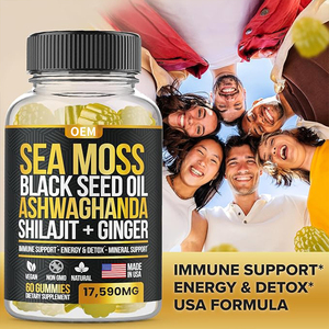 OEM <strong>Sea</strong> <strong>Moss</strong> Black Seed Oil Ashwagandha Gummies with Shilajit, Elderberry, Turmeric, Bladderwrack for Energy &amp; Detox Gummy - Product Image 2