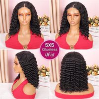 Perruque Bob Bouclée Cheveux Humains Ondulés Profonds Sans Colle Pré-Pluckée Pré-Coupée 5x5 Prête à Porter Fermeture en Dentelle HD Sans Colle