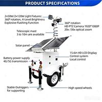 Système de surveillance mobile avec tour de caméra télescopique de 8 m, alimentation hybride solaire et diesel, générateur PTZ, étanche IP67