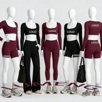 Vêtements de sport pour femmes de qualité supérieure en stock : Crop top à col carré, haut de yoga, tenue de sport, ensembles de yoga 3 pièces, vêtements de gym