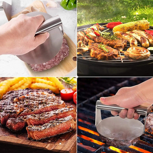 Kit de <span class=keywords><strong>presse</strong></span> à hamburger manuelle en acier inoxydable avec spatule à gril et bouteilles à épices - Product Image 5