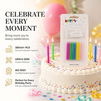 Bougies d'anniversaire fines et droites, 10 pièces sur carte blister, cinq couleurs assorties, bougies de gâteau en paraffine solide, vente en gros