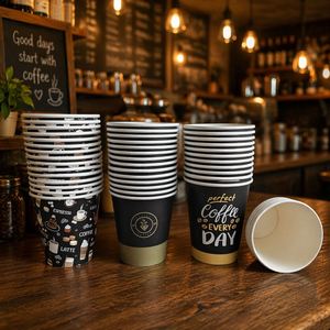 แก้วกาแฟกระดาษพร้อมฝาปิด แบบใช้แล้วทิ้ง ขนาด 6oz 7oz 8oz 12oz 16oz 24oz 32oz กระดาษคราฟท์สีขาว ปรับแต่งสีสันได้ - Product Image 5