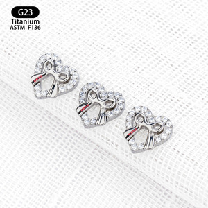 Boucles d'oreilles en forme de cœur avec nœud, en titane F136 8,8 mm, incrustées de zircon, pour piercing d'oreille, de lèvre ou de cartilage. - Product Image 3
