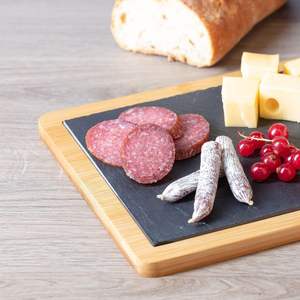 Usine en gros Rectangle Charcuterie planches de service <span class=keywords><strong>ardoise</strong></span> naturelle et planche de bois avec poignée pour pendaison de crémaillère - Product Image 3