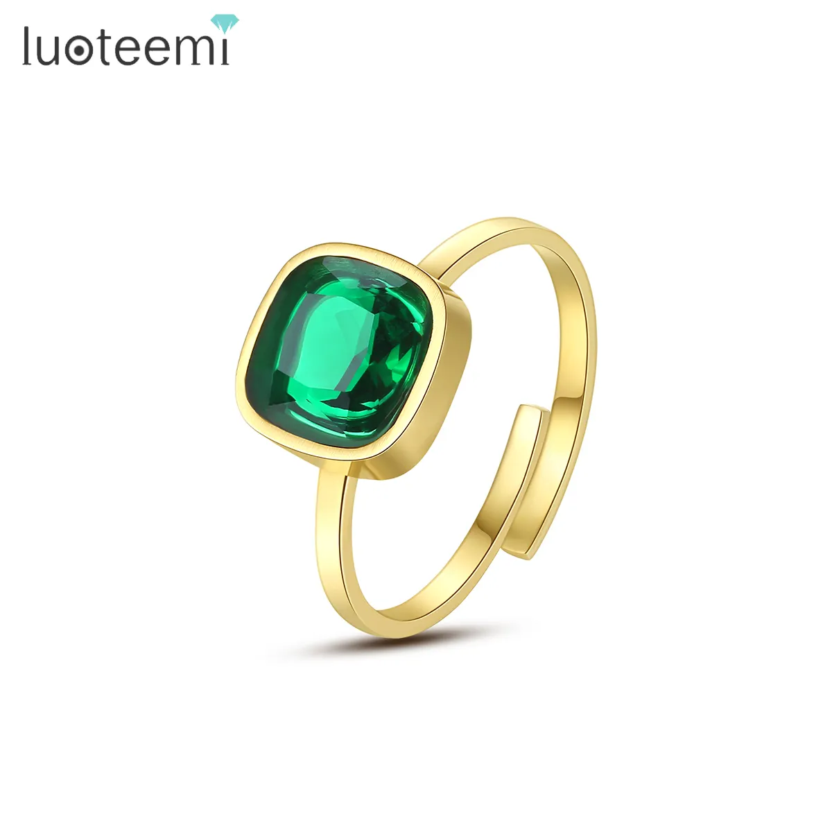 SP-LAM Custom Championship Simple Emerald Stone Engagement Gold Plated For Woman 18K Stainless steel Mood Ring