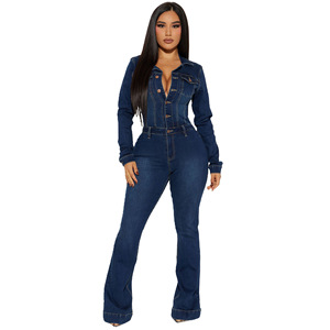 Nuova <span class=keywords><strong>Tuta</strong></span> Intera in Denim alla Moda per Donna, Vestibilità Slim, Maniche Lunghe, Stile Casual - Product Image 4