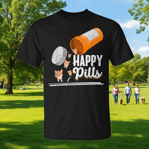 Happy Pills Corgi Dog Lover T-Shirt pour hommes et femmes, t-shirt graphique noir - Product Image 3