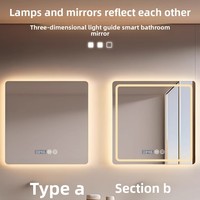 Miroir de salle de bain mural carré en verre rétroéclairé par LED, anti-buée, moderne et minimaliste, personnalisable en gros pour salles de bain et maisons d'hôtes ; Feng
