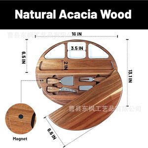 Bandeja giratoria de madera de acacia, plato para frutas, tabla de quesos con cuchillo, bandeja de servicio para el hogar, para fiestas y cenas - Product Image 4
