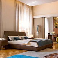 Lit double en cuir avec cadre en bois rembourré, style italien minimaliste, design européen moderne et simple, confortable
