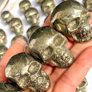 Wholesale Creative Crystal Pyrite <b>Skulls</b> Office Desktop Ornament Engraved with Carved Technique for <b>Decorative</b> Purpose - Product Image 1