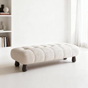 Banco Tapizado Color Crema con Patas de Madera, Banco para el Pie de la Cama, Banco Cómodo para Cambiar Zapatos - Product Image 2