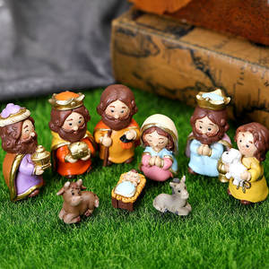 Regalos de Navidad Adornos de Pesebre con Nacimiento de Jesús en Dibujos Animados Figuras de la Virgen Artesanías de <span class=keywords><strong>Resina</strong></span> Iluminación del Hogar Decoraciones Escultura - Product Image 3