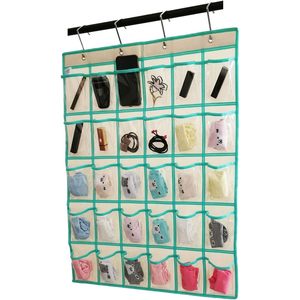 <b>Hanging</b> Closet Organizer 30 Pockets Clear <b>Storage</b> Bag For Jewelry Phone Calculator Over Door <b>Wall</b> Mount Beige Non Woven Fabric - Product Image 2