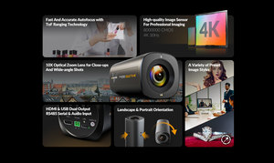 Caméra de diffusion en direct AVMATRIX Eagle T10-4K, <span class=keywords><strong>zoom</strong></span> optique 10x, webcam UVC 4K, mise au point automatique TOF pour <span class=keywords><strong>conférence</strong></span> USB, garantie 1 an - Product Image 3