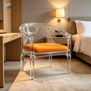 ML Modern European Luxury <b>Dining</b> <b>Chair</b> Transparent Resin Orange Cushion Metal Legs - Product Image 6