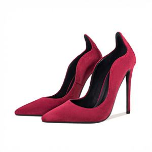 Robe de soirée escarpins pour femmes bout pointu 12CM talon aiguille faux daim ondulé découpe latérale bouche peu profonde plusieurs couleurs - Product Image 1
