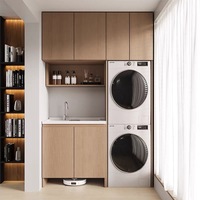 Mueble de Lavandería para Balcón, Mueble Independiente de Aluminio con Lavabo Integrado para Lavadora-Secadora