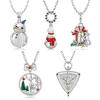 Liontin Manusia Salju dan Rusa untuk Kalung Halus 925 Perak Murni Kalung Perhiasan untuk Wanita Gadis Hadiah Natal Dropshipping