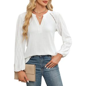 Women's Long Sleeve V Neck <b>Blouse</b> Chiffon Sheer Layer Casual Work Top - Product Image 1