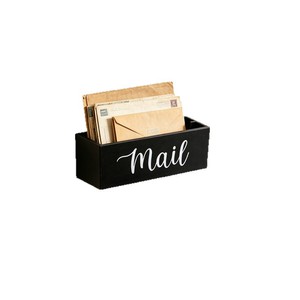Wooden Mail Organizer Box Black Rectangle Desktop Storage Letter Rack Office <b>Desk</b> Document Holder <b>Solid</b> <b>Wood</b> No Lid Standing - Product Image 1